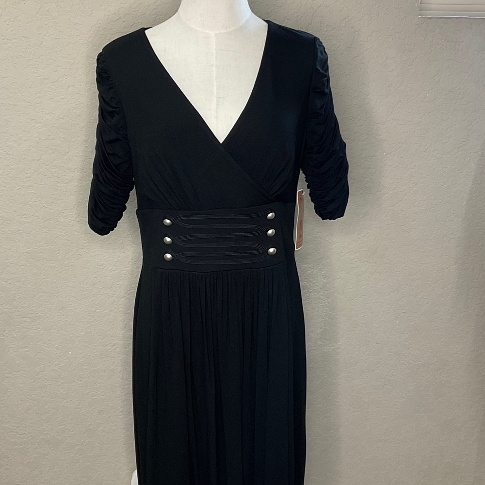 531 - Nue by Shani NWT Elegant Black Long Sleeve Dress w/Silver Buttons, Size 12